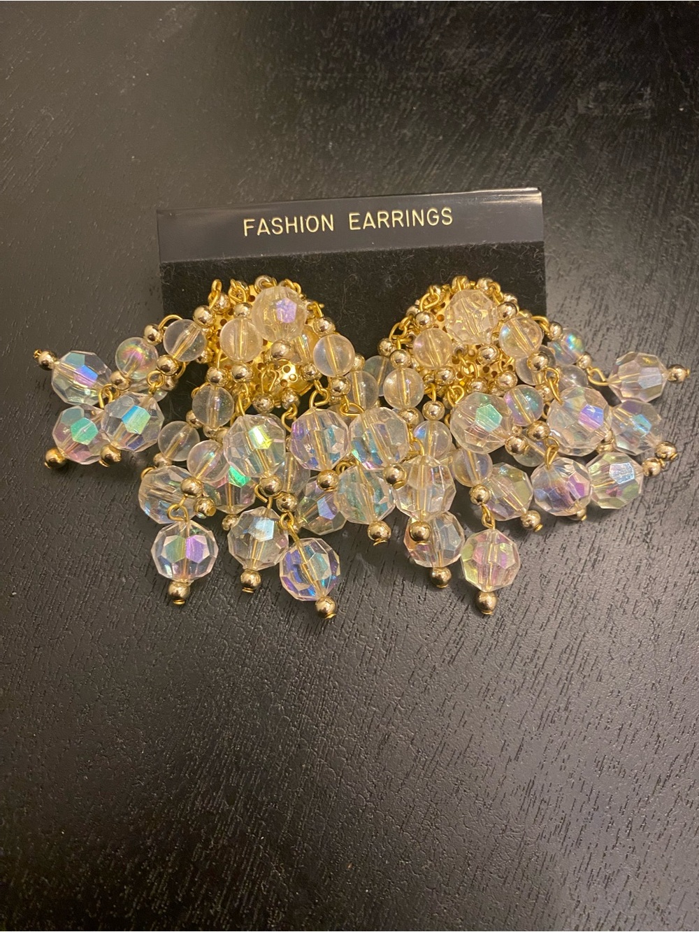 Vintage Iridescent Bead Cluster Waterfall Clip-On Earrings - Picture 2 of 8
